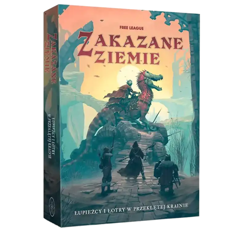 A „Tiltott Földek” társasjáték doboza fantasy illusztrációval és „Újdonság” jelöléssel